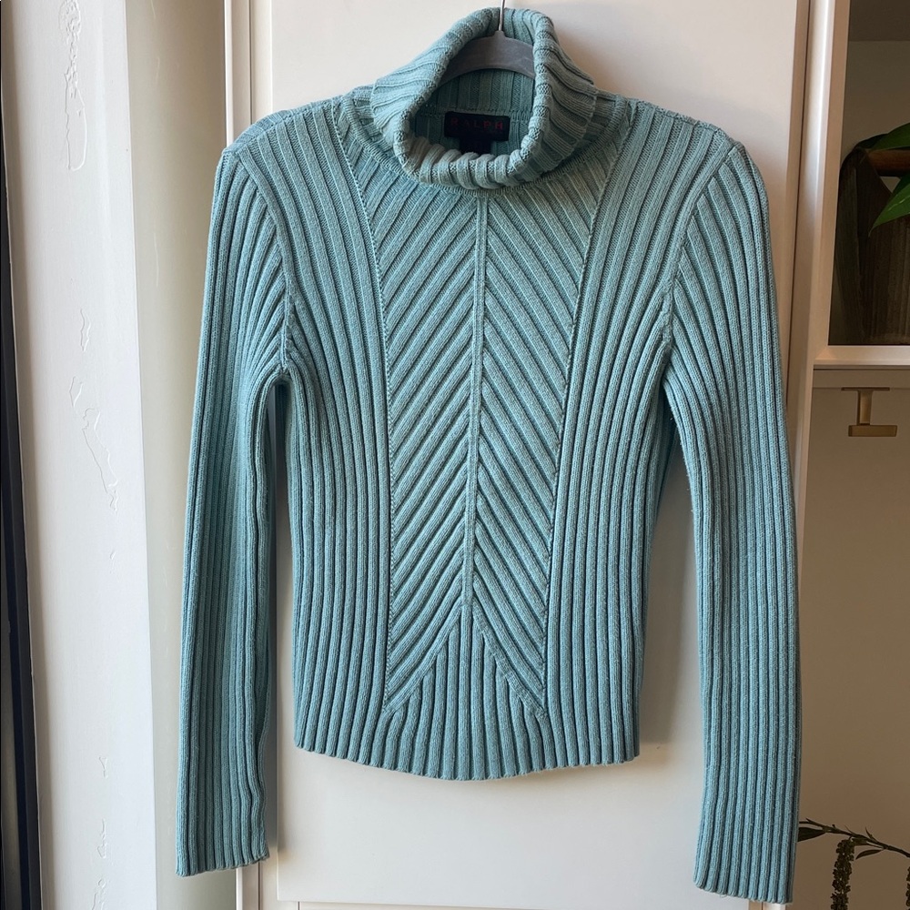Ralph Lauren Original Tag -100% Cotton Lt Aqua Blue-Green Turtleneck Sweater!